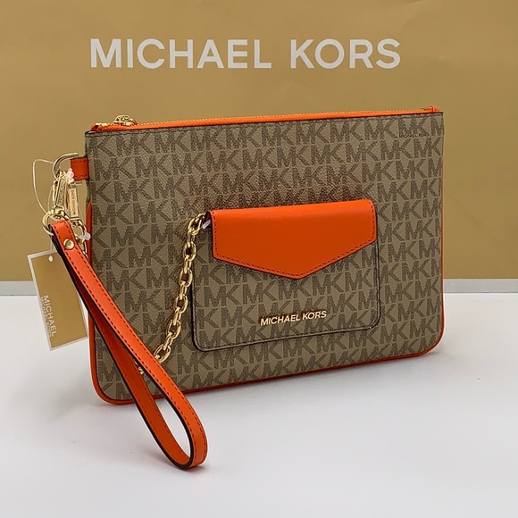 Michael Kors Jet Set LG 2 in 1 card case wristlet Wallet POPPY COLOR - Picture 4 of 16
